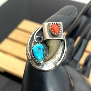 Vintage Southwestern Turquoise Coral Ring